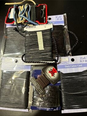 Lot of Black Cotton Thick Cord and assorted leather cords